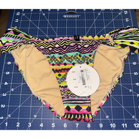 Stussy Women Marilyn Bikini Bottom Size Small Ruched Side Multi Color Rare New - Picture 2 of 5